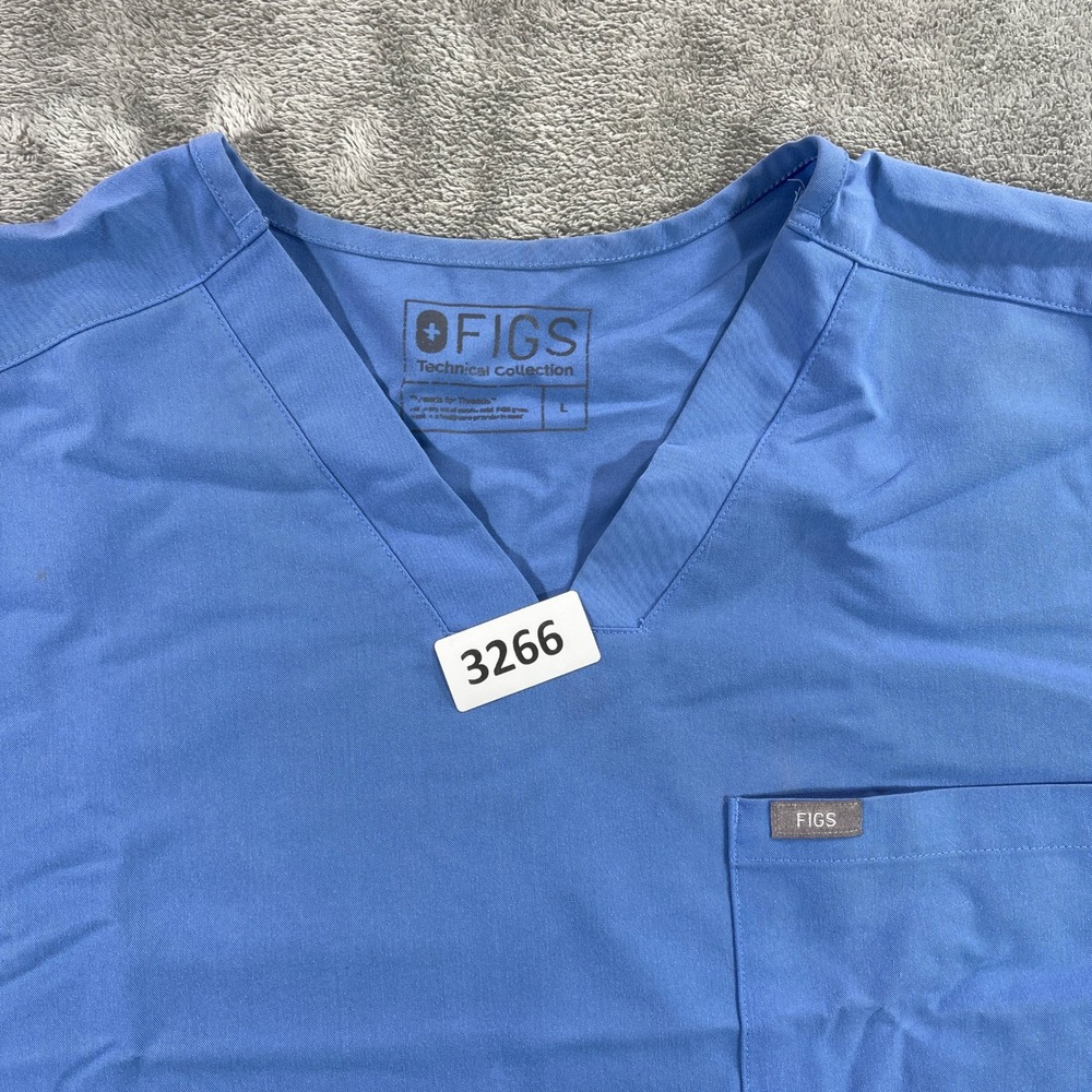 Figs Scrub Top Women L Blue TM3000 V-Neck‎ Technical Collection Short Sleeve